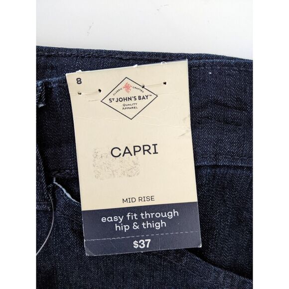 NEW Women's St. John's Bay Blue Mid Rise Stretch Tummy Control Denim Capri Jeans - Picture 2 of 8